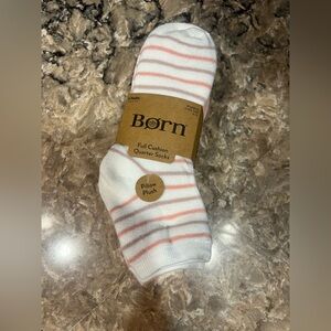 Born-6 Pairs White and Pink Casual Women’s Striped Socks